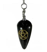 Black Agate Pentacle Design Pendulum - Click Image to Close
